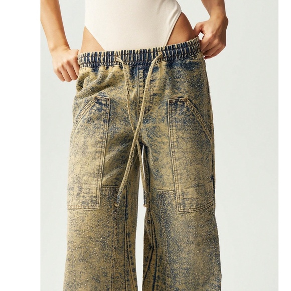 Mineral Wash Stretchy Waist Wide leg Denim Jeans - Picture 5 of 7